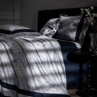 Black Grey Luxury Leopard Jungle Florets Patchwork Silky Duvet Cover Set, 1000TC Cotton Bedding Set